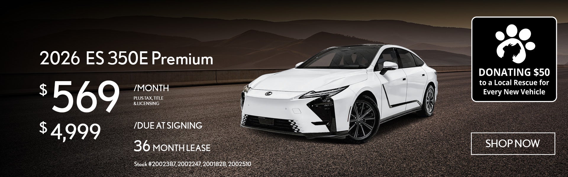 2026 Lexus ES 350e PREMIUM Lease from $569/mo, $4,999 due at