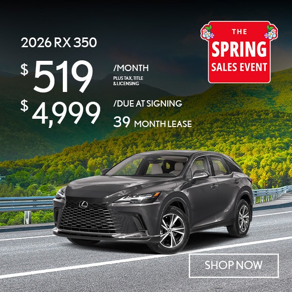 2026 RX 350 Lease for $519 per month for 39 months.